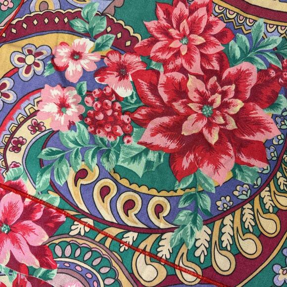 Vtg Cannon Floral Pillow Cases Pair Pointsetta Red Xmas Holiday Sham 30.5x24.5 - Picture 7 of 9